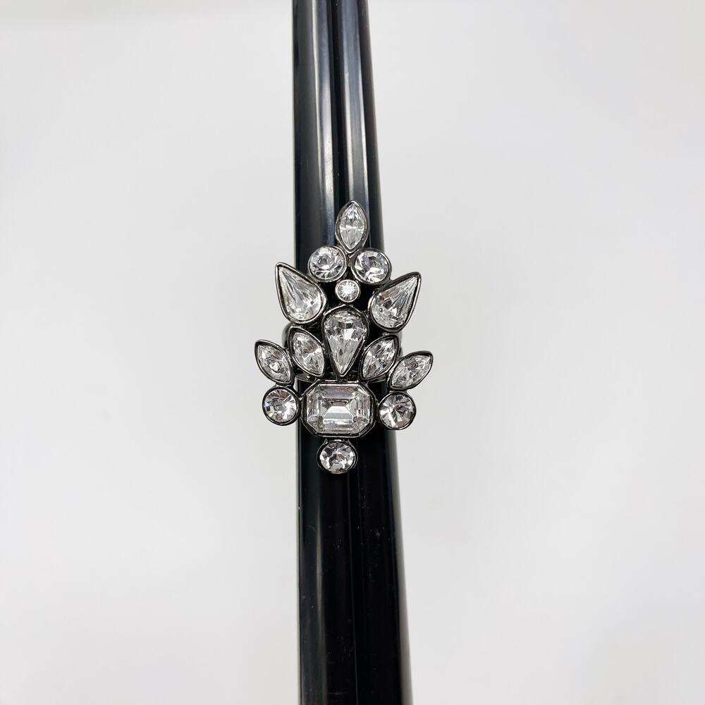 Boutique Gemstone Cocktail Ring Size 6.75 Dark Silver Tone Costume Statement - Picture 6 of 6